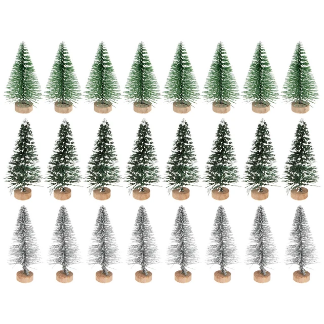 24 Pz Albero di Natale Plastica Mini Alberi Sisal Neve Mini Albero