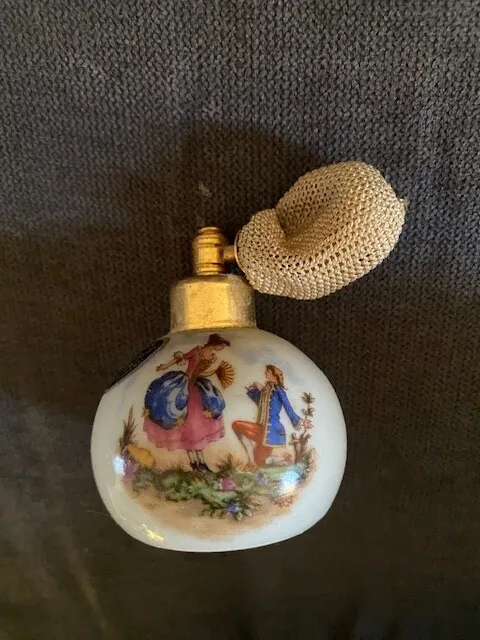 Ancien flacon pulvérisateur de parfum OURAGAN Porcelaine de Limoges monture cuiv