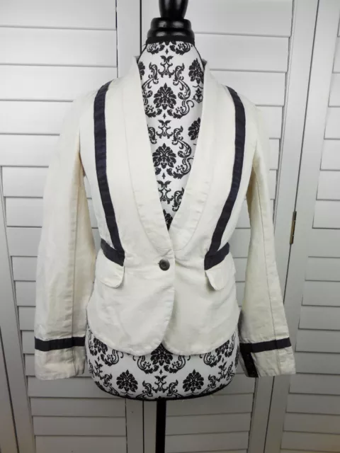 Ann Taylor Loft Jacket Womens Size 4 White Blue Button Front Coat Blazer Ladies