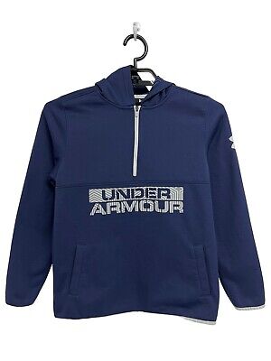 Under Armour Boy's Navy Blue Hooded 1/4 Zip Pullover Sweatshirt Size YLG/JG/G
