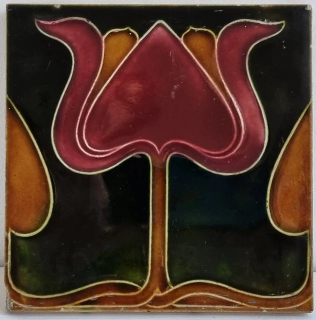 Charming Antique Art Nouveau 6" x 6" Victorian Tile T & R Boote circa 1900s
