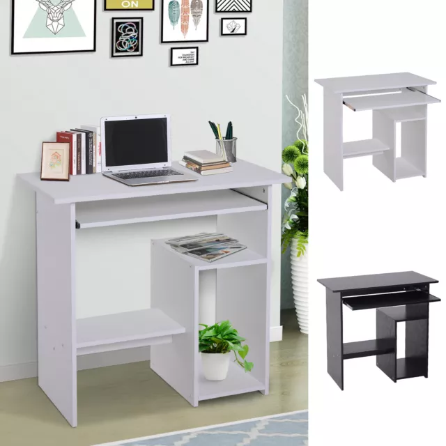 Compact Small Computer Table Wooden Desk Keyboard Tray Storage Shelf Corner