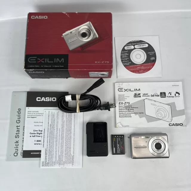 Casio Exilim EX-Z75 7.2MP Compact Digital Camera Silver TESTED
