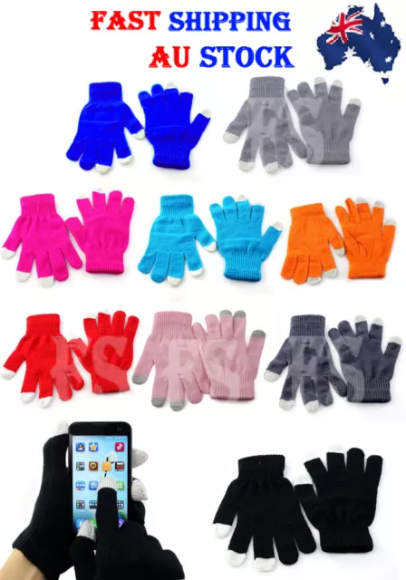 Winter Gloves Men Women Unisex Glove New Fashion Knit Touch Screen *Aus* 3