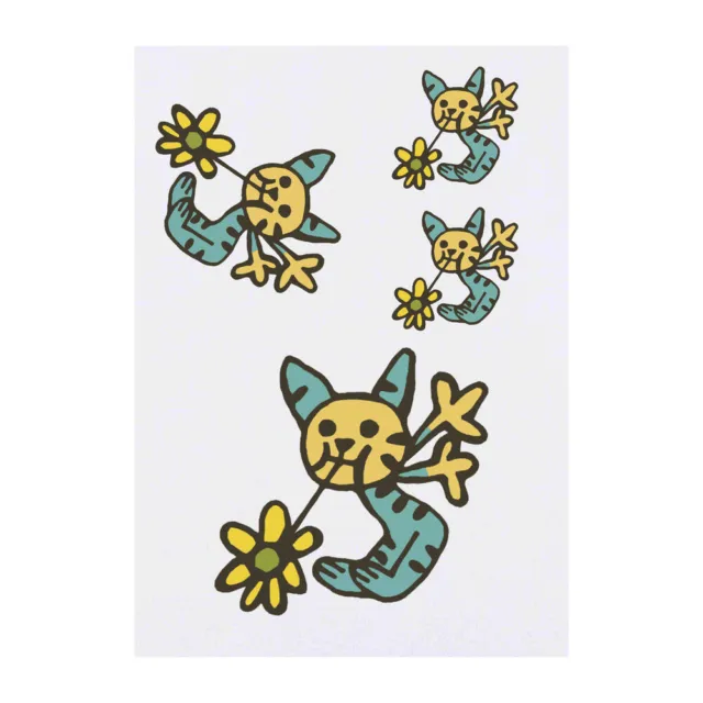4 tatuajes temporales de 'gato con flor' (TO00064656)