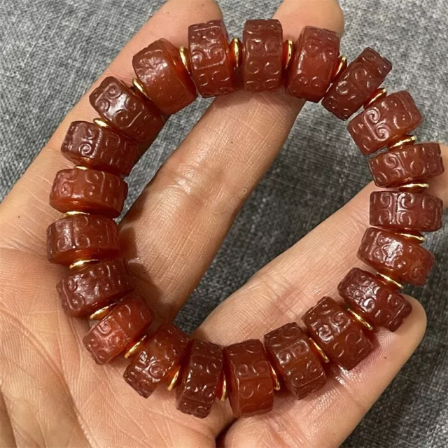 Chinese Old Jade Collection Red Mountain Culture Jade Agate Bracelet