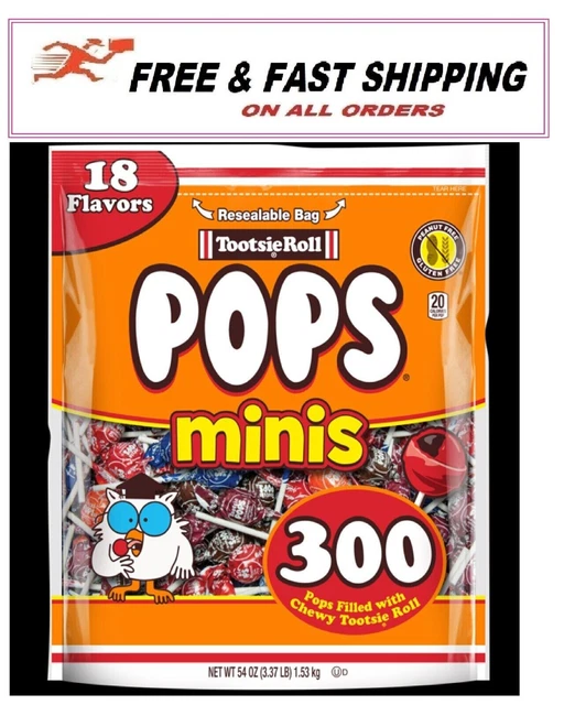 Tootsie Roll, Mini Tootsie Pops, 54 Oz New