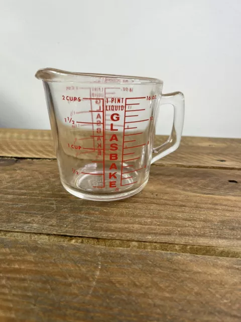 Vintage Glasbake 4 Cup Glass Measuring Cup J-2031 Shows Use, Small Chips
