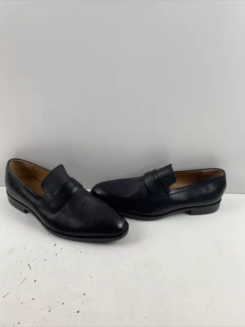 Hugo Boss Black Leather Round Toe Slip On Penny Loafers Mens Size 8.5