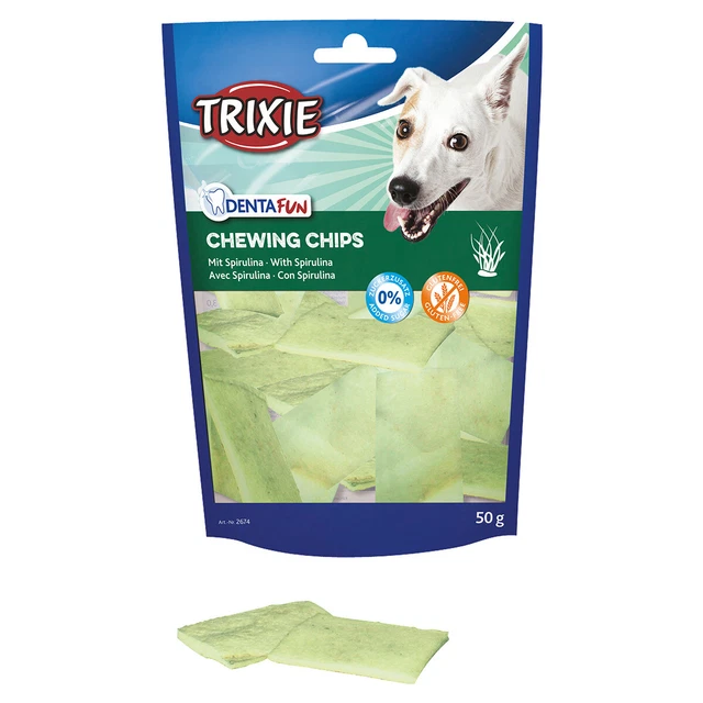 Trixie Denta Fun Chips de Masticación, Espirulina, 100G, Snack para Perro, Neu