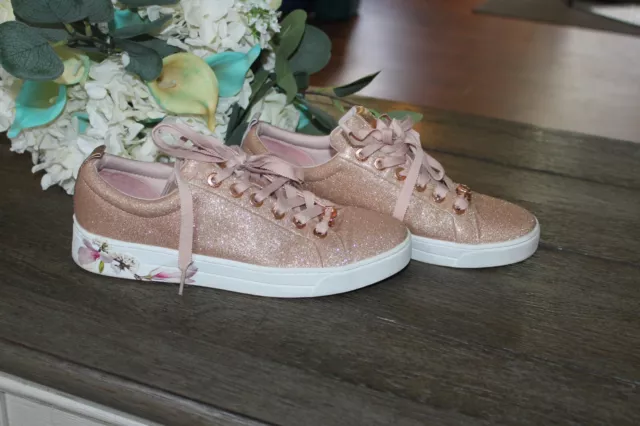 Ted Baker Roully Harmony Rose Gold Glitter Tennis Shoes Us 8 Eu 38.5 Euc