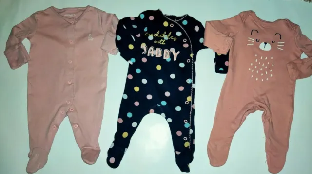 Baby Girls Bundle 0-1 Month Sleepsuits Baby Gros Pink Navy Cotton 