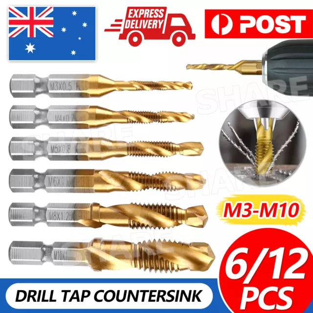 6X HSS Hex Shank Tap Drill Bits Metric Thread Screw Compound Tapping Set Tool AU