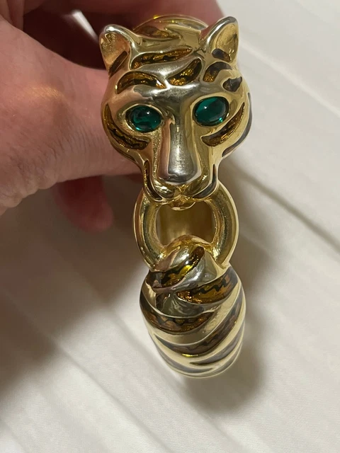 Tiger Gold & Enamel Bracelet Green Eyes Safari Bangle