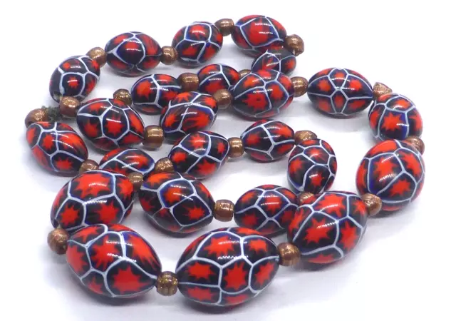 Vintage Venetian Murano Millefiori Blue Red White Glass Beads Necklace