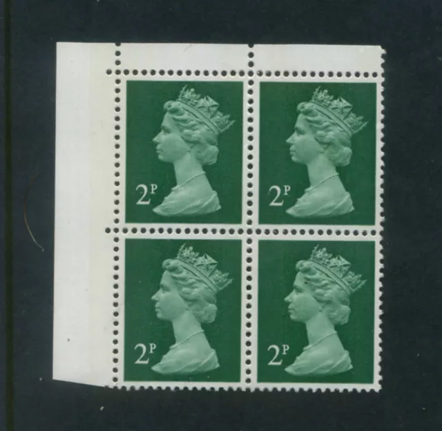 GB  1971  Machin 2p Myrtle green  (2 bands) Corner blk of 4   SG X849  MNH