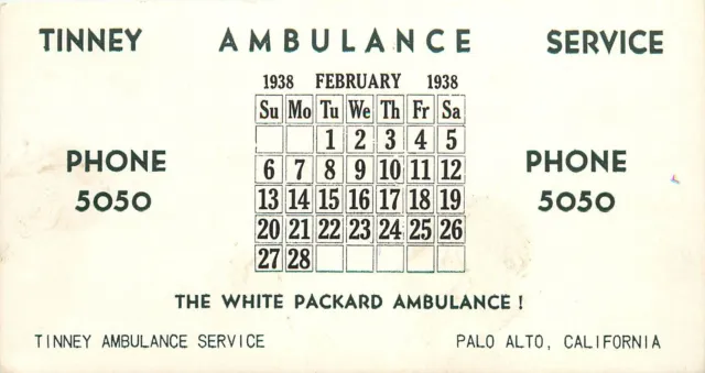 Vintage Advertising Blotter Tinney Ambulance Service, White Packard, Los Angeles