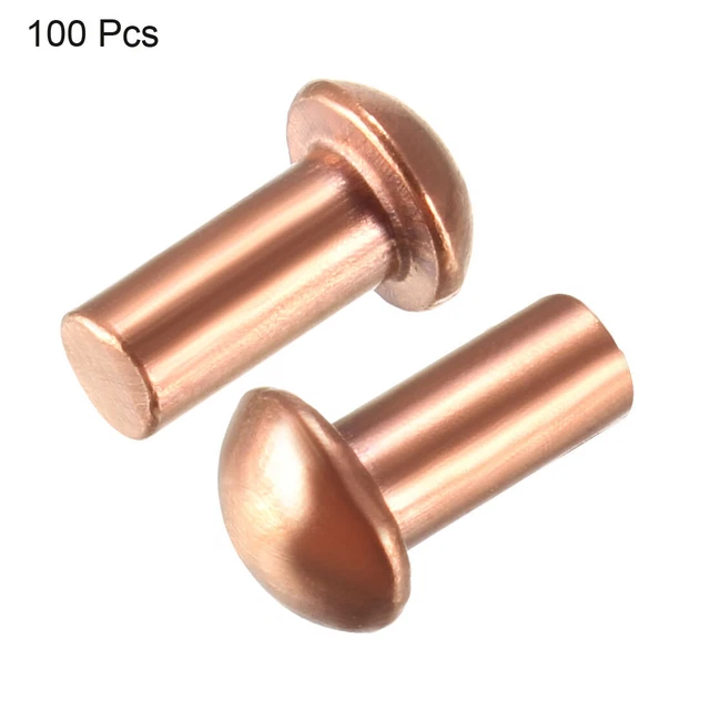 100Pcs 1/8poucesx 15/64" Tête ronde Cuivre Solide Rivets Attaches 3