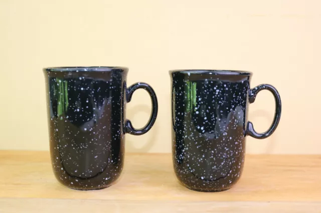 EIT English Ironstone Tableware 2 Black With White Speckles Coffee Mugs Cup