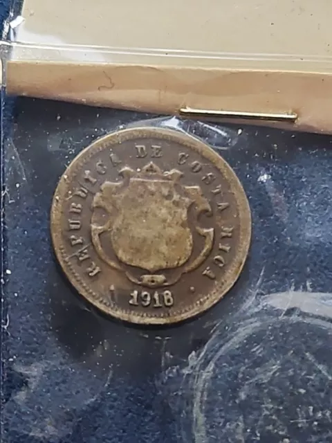 1918 Costa Rica, 5 Centavos, Brass, KM-147