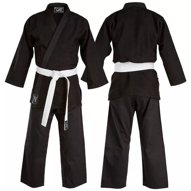 JP Karate Gi Uniform 8oz Martial Arts Adult Lightweight Kids Belt Outfit Black