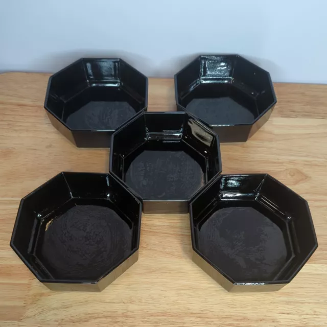 Arcoroc France Octime Black Glass Octagon  Soup Bowls Set of 5 Vintage