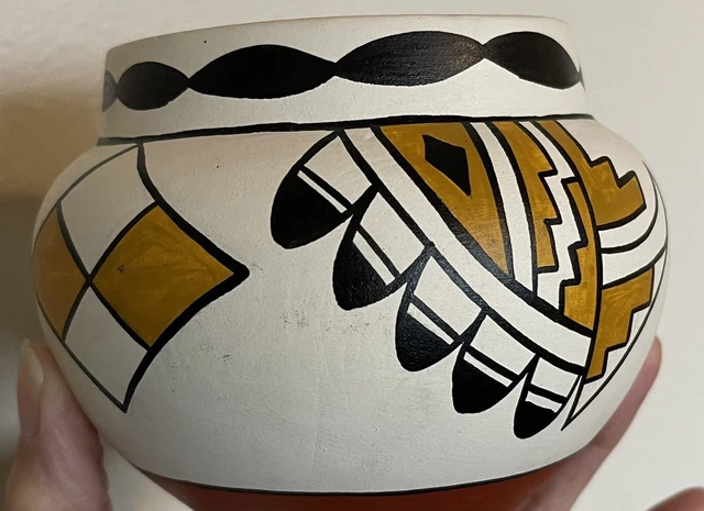 Vintage Pueblo R Sandia NM Pottery Vase Bowl Signed NR