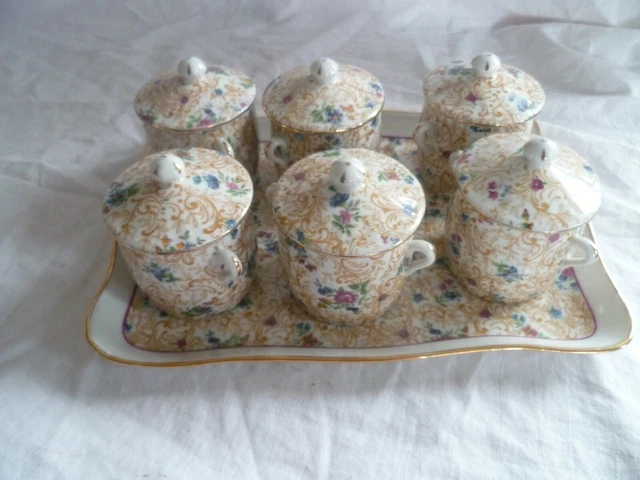 Pots à crème et plateau (9) - Porcelaine - Barbeau