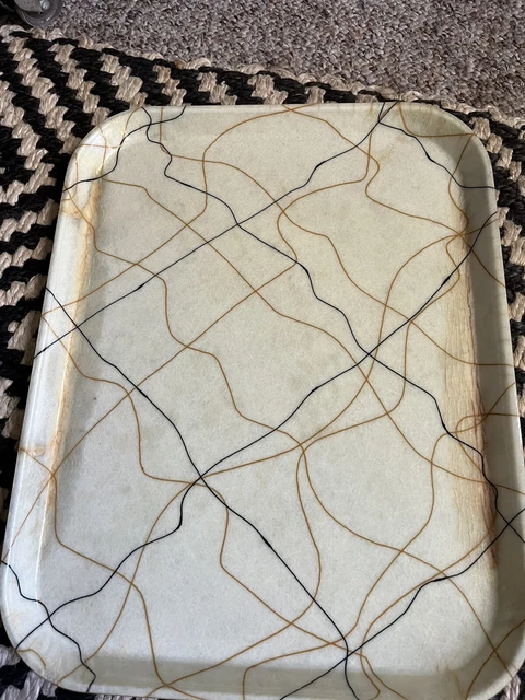 Camtray Rectangular Gold & Black Squiggle Fiberglass Tray MCM 18”x14”