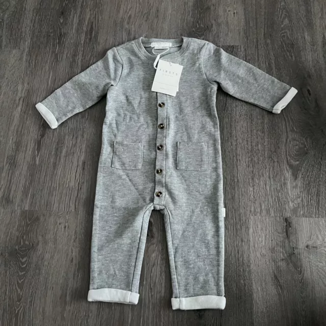 NWT Firsts by Petit Lem Heathered Grey Button Down One Piece Playsuit