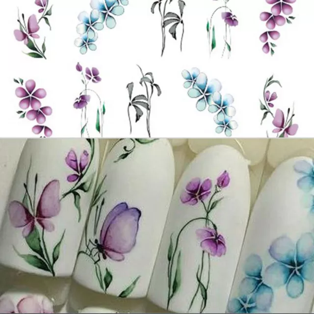 Adesivo acqua nail art fiore farfalla trasferimenti fai da te nail #N