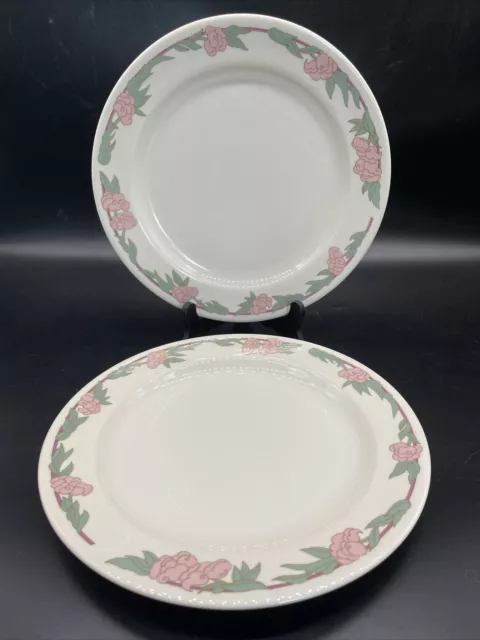 2 vintage syracuse China restaurant ware pink floral rim dinner plates