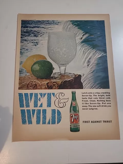 7up Soda Wet And Wild Lemon Lime Print Ad 1966 Vintage 10x14