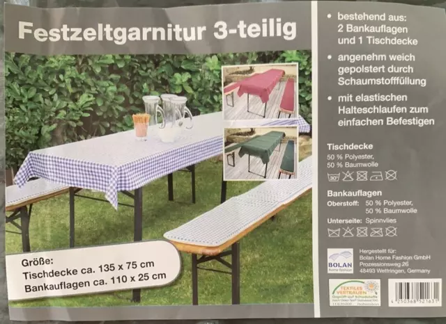 Set: 2 Bankauflagen und 1 Tischdecke für Festzeltgarnitur mit Lagerspuren!