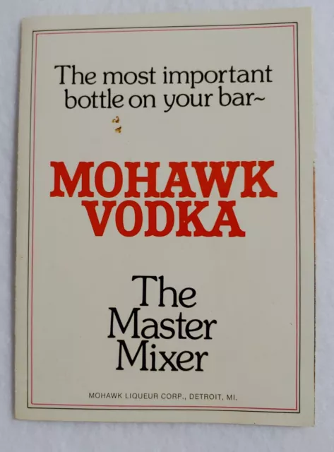 Vintage Mohawk Vodka Master Mixer Bartender Recipe Guide Liqueur Corp Detroit MI