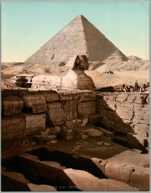 Kairo, Les Pyramides Le temple du Sphinx et la Grande Pyramide. PZ vintage photo