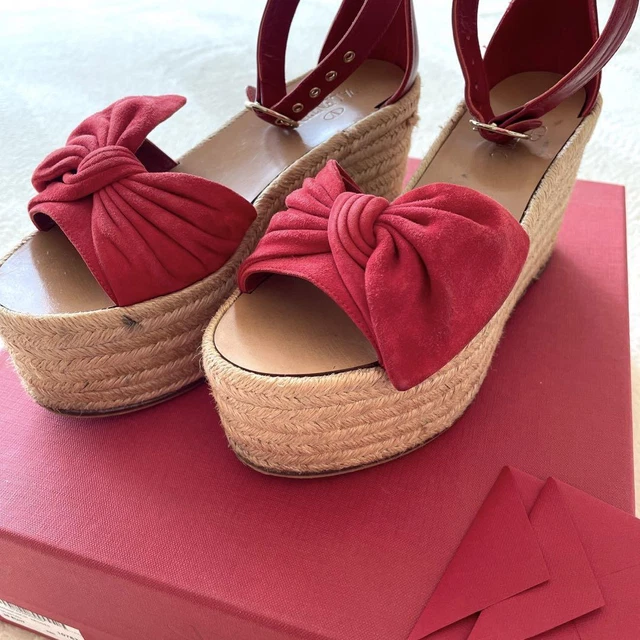 VALENTINO GARAVANI Suede Ribbon Sandal 36 Red Auth Women Used from Japan