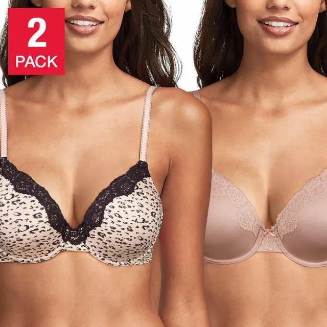 NWT MAIDENFORM WOMEN'S 2 Pack Lace Top Bra Black/Nude Size 36C $50