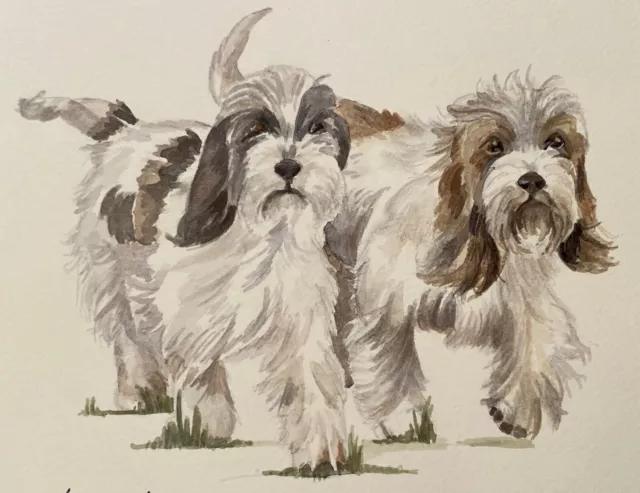 Petit Basset Griffon Vendeen Original Watercolor by Sandra Coen Pair