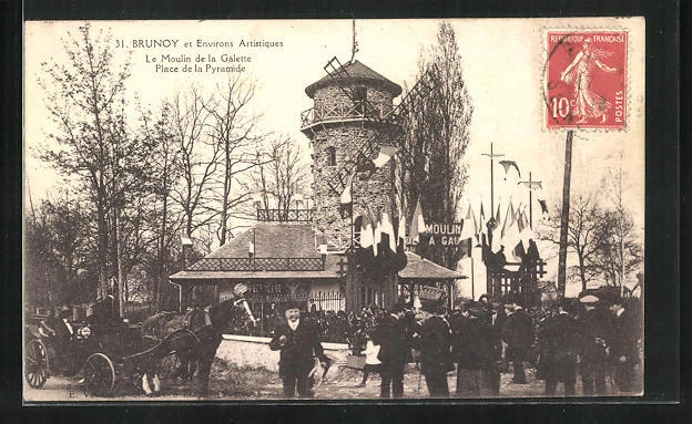 CPA Brunoy, Le Moulin de la Galette, Place de la Pyramide