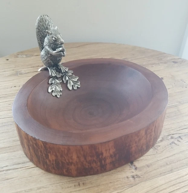 Vagabond House Pewter Squirrel Nut Bowl - Mango Wood - No Scoop EUC