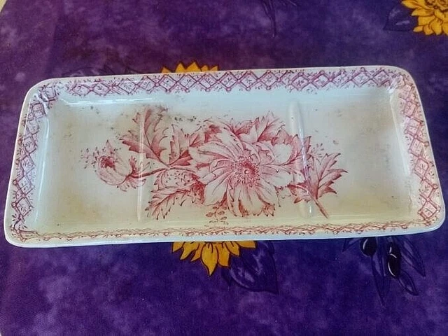 Porte-savon Ancien En Faïence – Décor Floral – Multicouleur