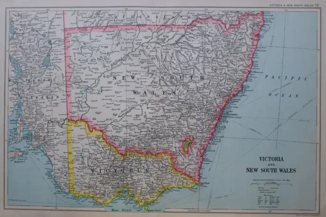 1919 Landkarte Australia Victoria Neu South Wales Canberra Sydney Melbourne