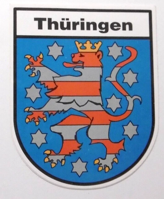 SOUVENIR-AUFKLEBER THÜRINGEN LANDESWAPPEN 6,5 x 8 cm Löwe Deutschland ...