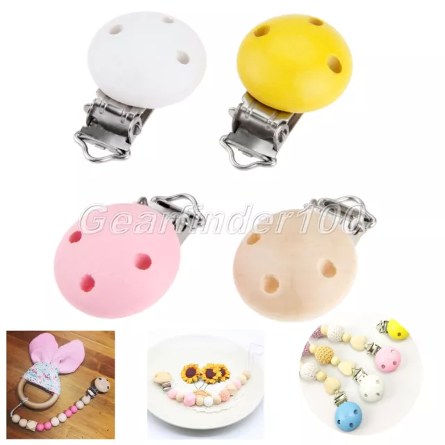 5/10/50/100pcs  4 Colour Fun Wooden Baby Pacifier Clips Infant Soother Clasps 3