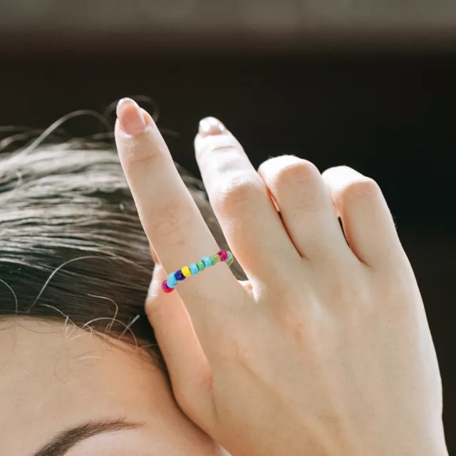 21 Pcs Perlen Perlenring Kind Regenbogen-Fingerring Boho-Ringe