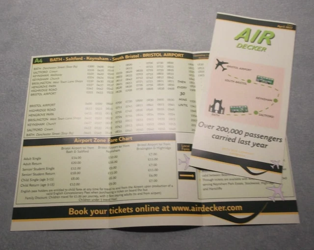BATH BUS COMPANY "Air Decker" Bath Bristol Airport Timetable leaflet