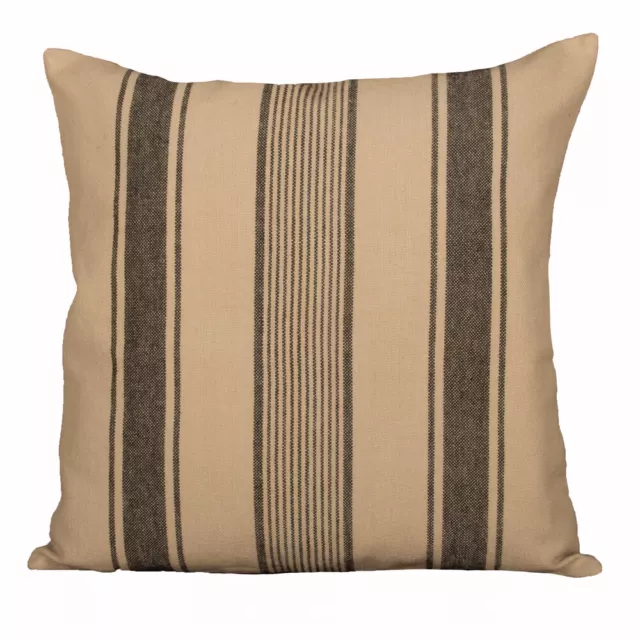 Up Country Grain Sack Stripe Oat and Black 18" x 18" Pillow Cover by Raghu