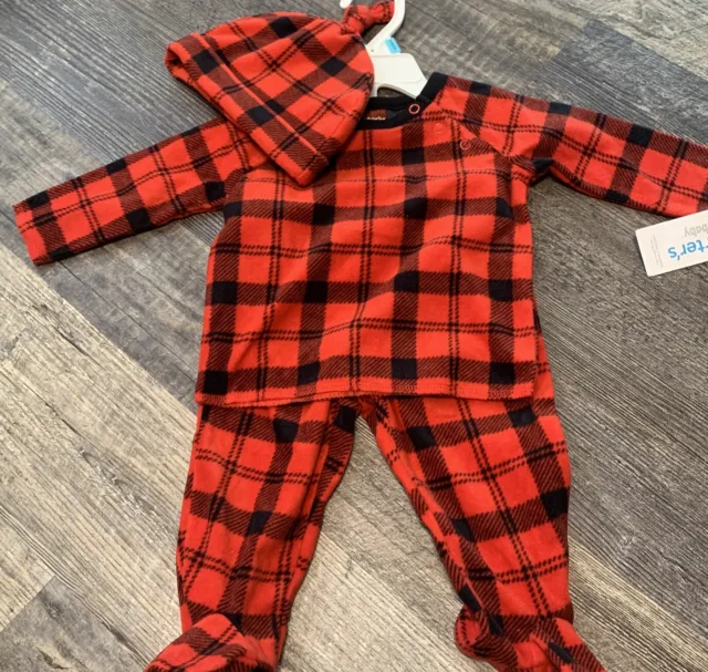 Carters Baby Size 6 Months Red Black Buffalo Check 3-piece Pajamas Set NEW