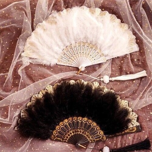 Lolita Lace Tassel Feather  Fan Fairy Girl Dark Gothic Court D Hand Fan Gift